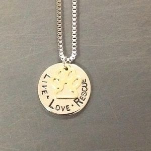 Silver & Rose Gold Tone Live,Love,Rescue Necklace